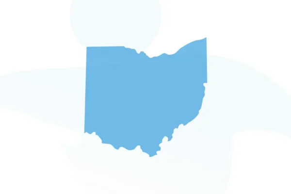 A blue silhouette of the state of Ohio on a white background.